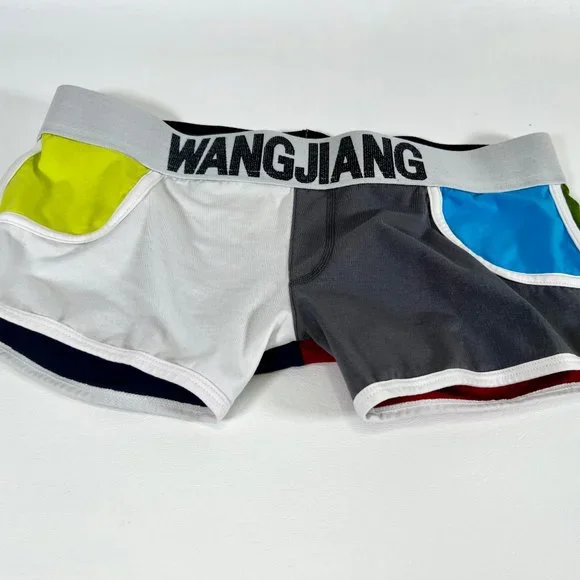 Wang Jiang Color Block Square Cut Trunk Briefs Blue Red & Green Mens Size Medium - Picture 4 of 6
